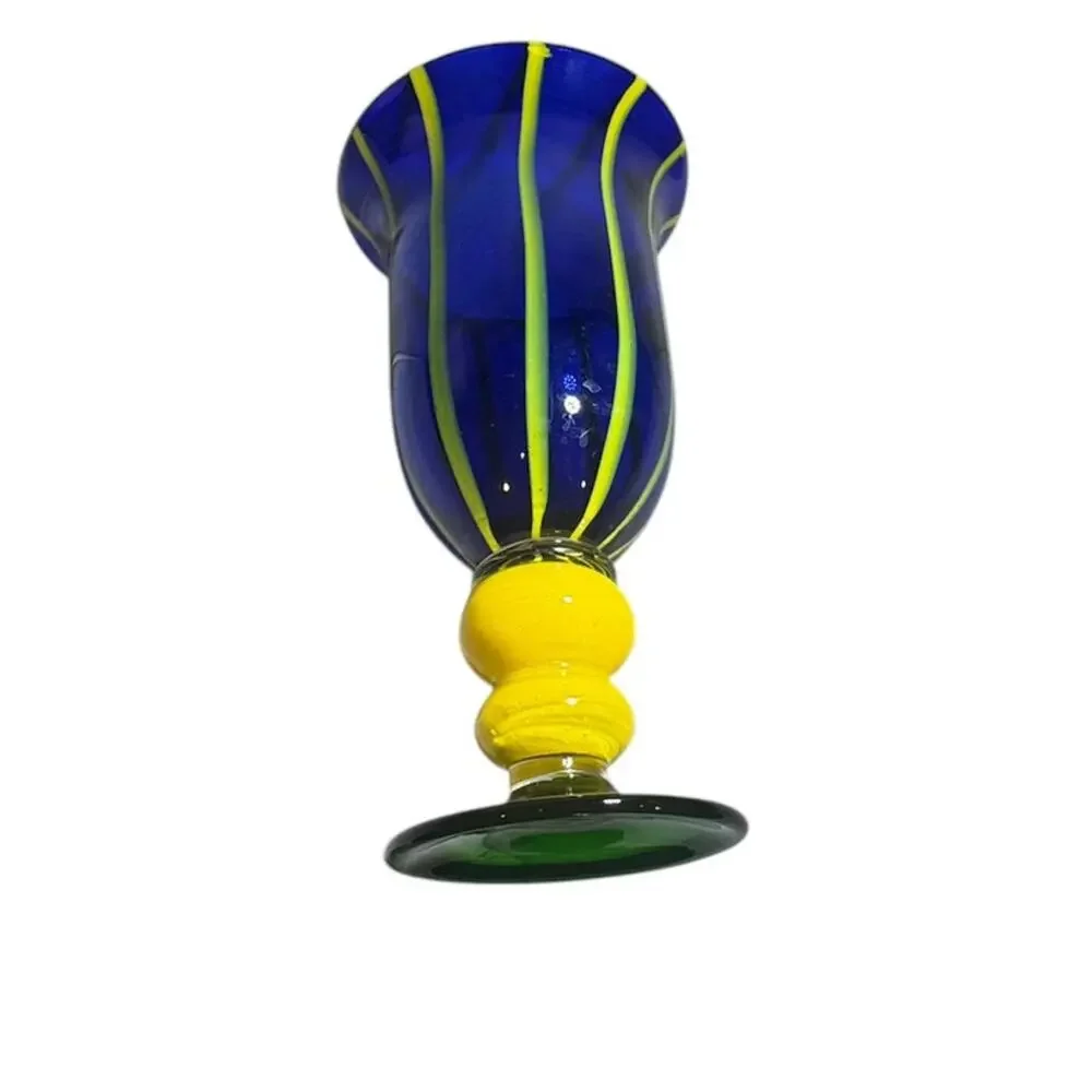 blue and yellow glass vase,‎ RARE